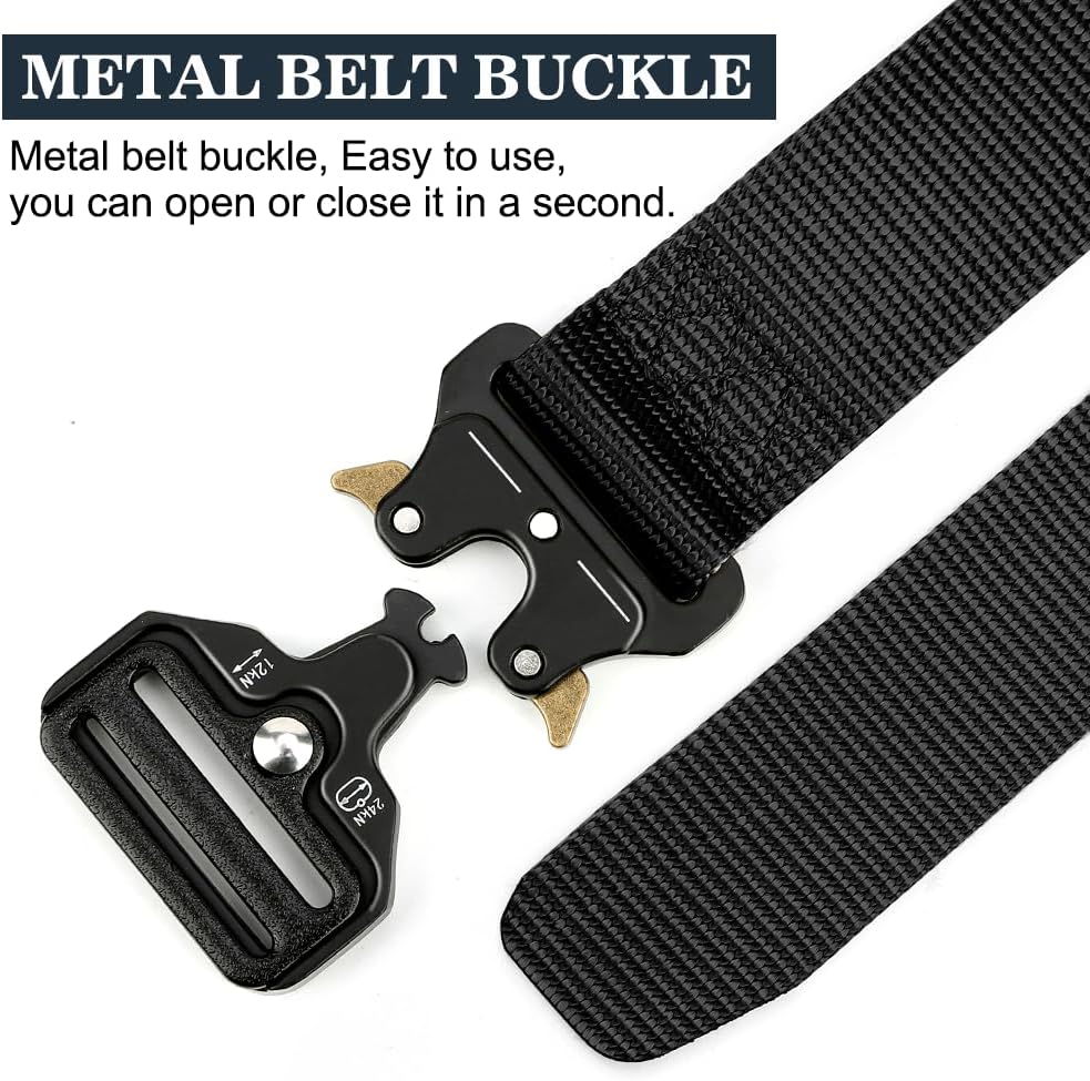 Military Belt, Men Tactical Belt with Quick Release Metal Buckle Ideal for military training and outdoor, police belts black - Image 2