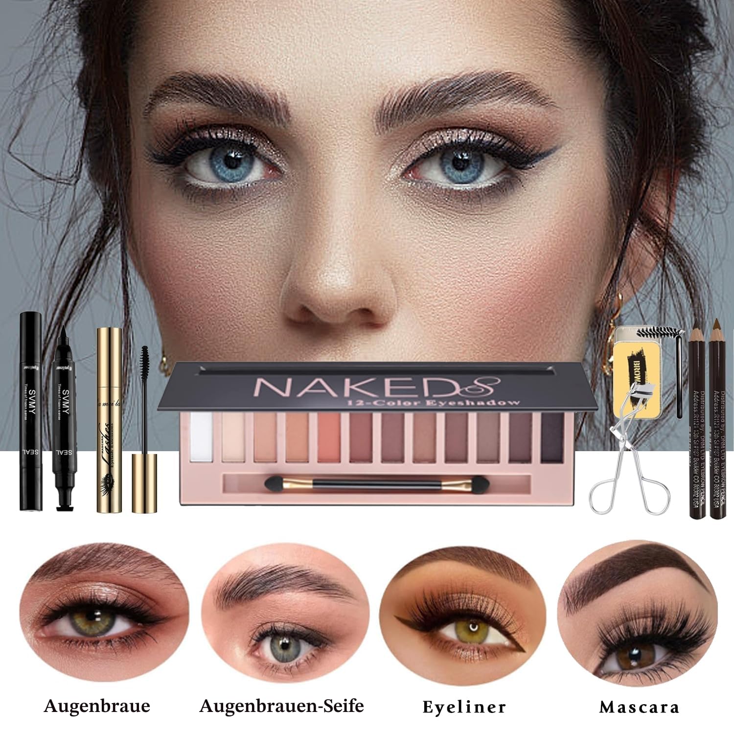 Make-up Sets, 25 Stück All in One Make Up Set, Schminke Set Frauen, Kosmetik Starter Kit, mit 12 Colours Lidschatten Palette, Augenbrauenstift Wasserfest, Mascara, Eyeliner