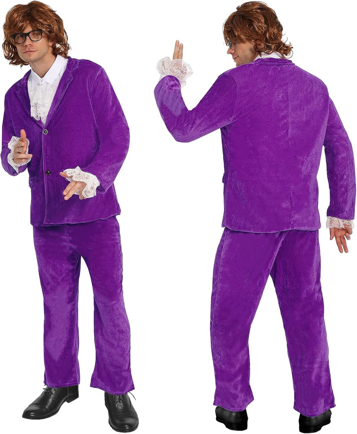 Halloween Costume Purple Jacket Pant Wig and Glasses for Cospaly Party Outfit - Image 2