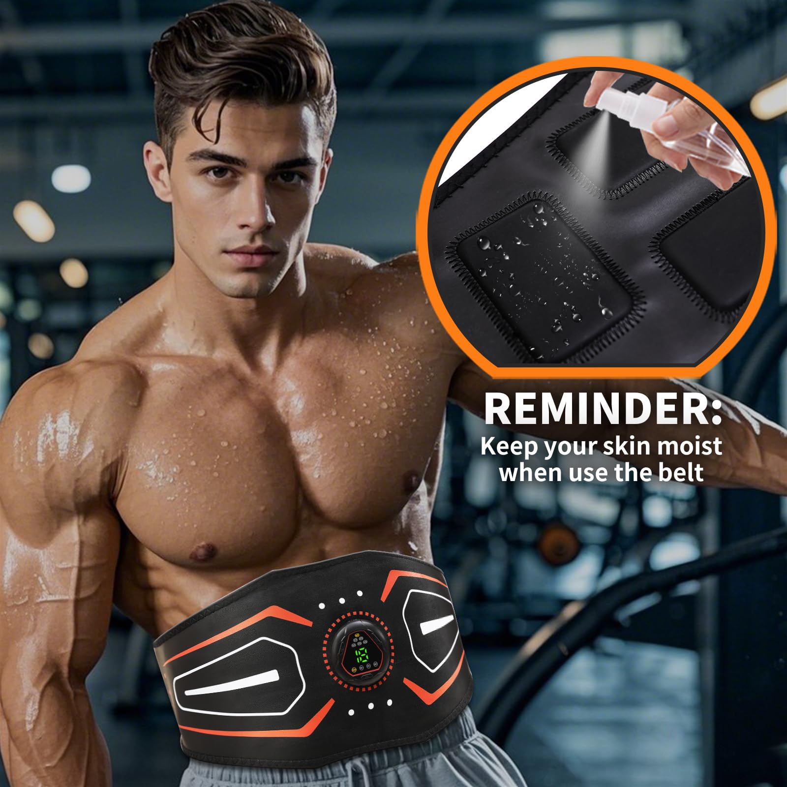 Fitness Belt,Model KLT-07,ABS Stimulator,Ab Machine,Abdominal Toning Belt,Fitness Training Ab Trainer Equipment for Home,Fitness Strength Training Workout Equipment for Men and Women Orange red