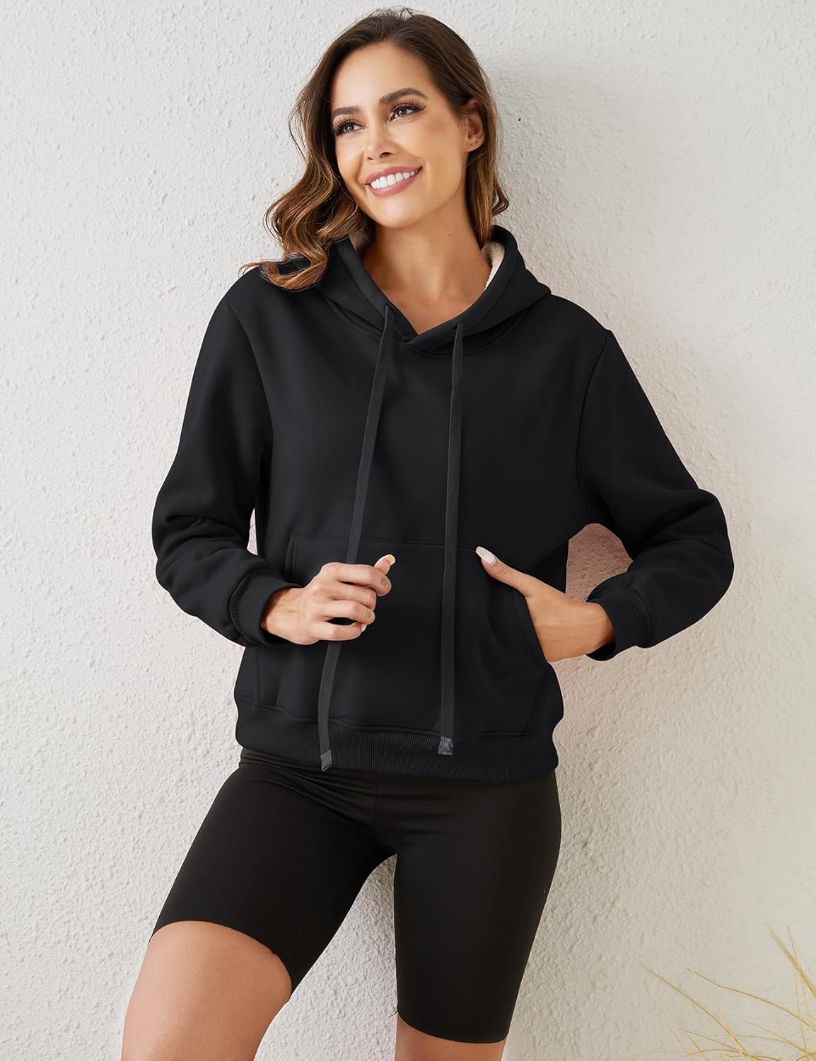 Gihuo Women's Winter Warm Hoodie Sherpa Fleece Lined Pullover Hoodie Hooded Sweatshirt (US, Alpha, Small, Regular, Regular, Black) - Image 2