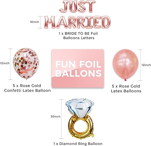 Miniatura 4 de ROTASLOG Juego de decoraciones de oro rosa recién casado, globos de boda, pancarta, accesorios para fotos, rosa, látex y papel de aluminio, paquete