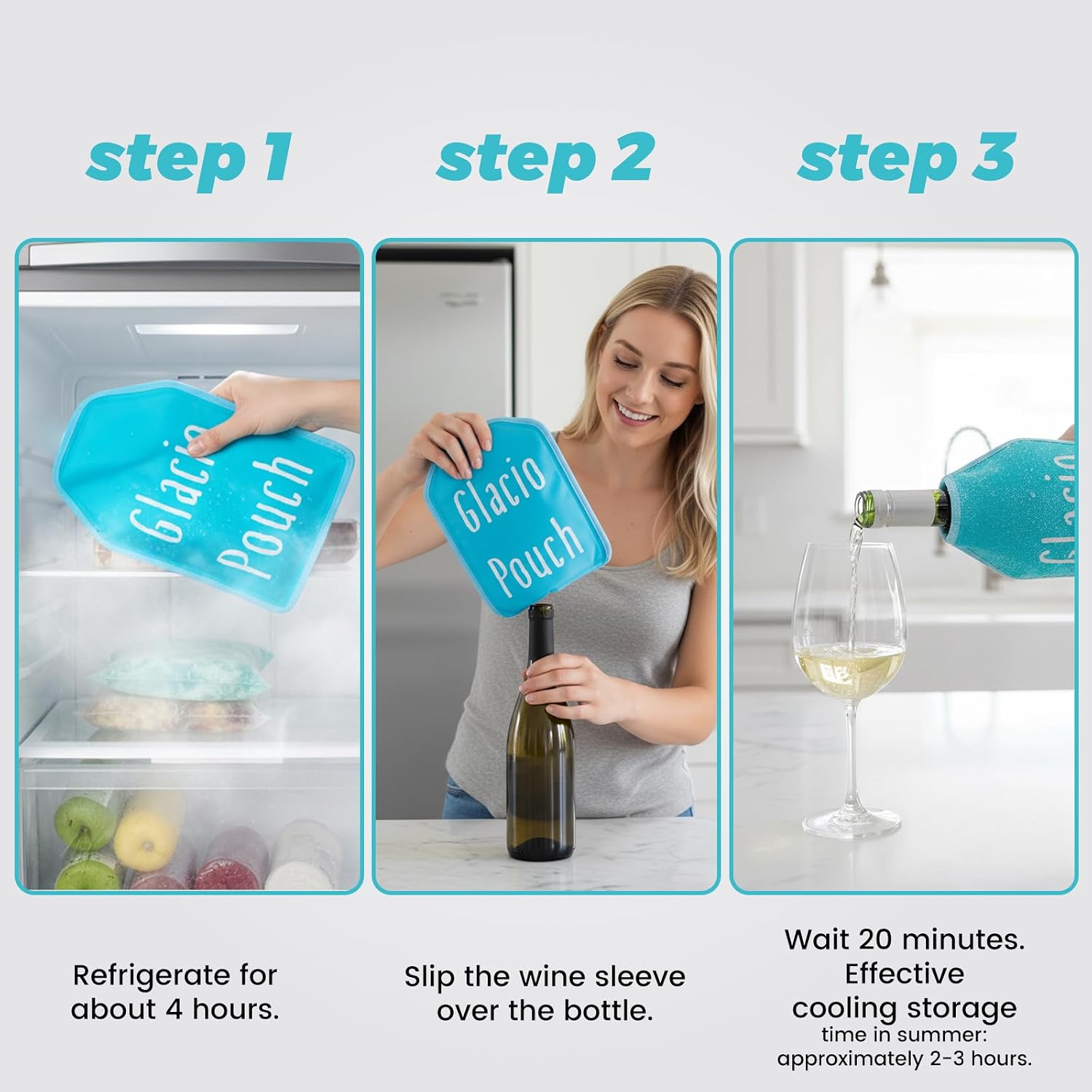 Reusable Wine Chiller Sleeve, Green Freezable Gel Bottle Cooler, Contoured Fit Keeps 750ml Wine/Champagne Cold for Outdoor Picnic Pool Party