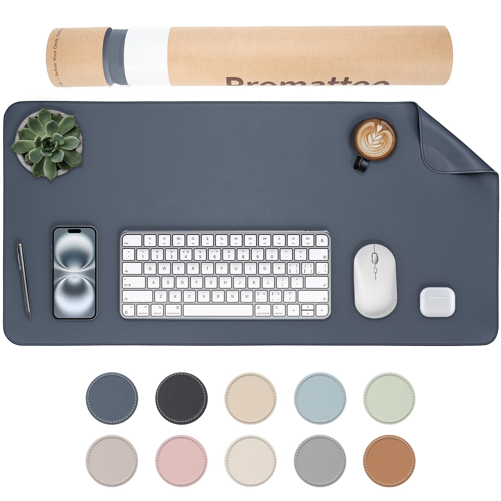 PROMATTOO XXL Schreibtischunterlage aus veganem Leder – Rutschfest, geruchsfrei & wasserabweisend – Edle Laptop-Matte mit Geschenkverpackung für Büro, Homeoffice & mehr – Keine störenden Kanten!