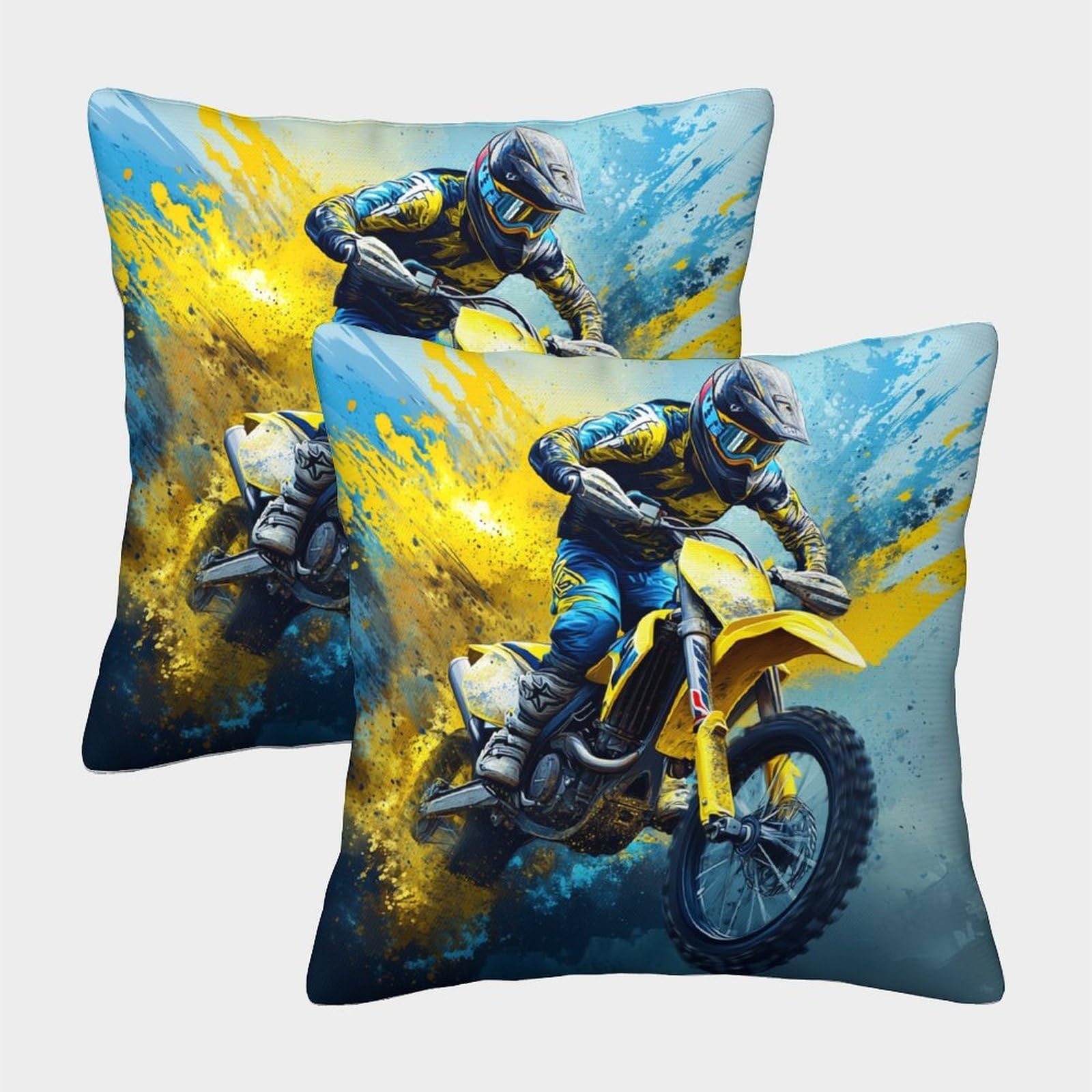 kaiyun 2 Pack 3D Motocross,Digital Art Cushion 3D Soft Touch Pillowcase,sofa Chair Home Furnishings 45x45cm