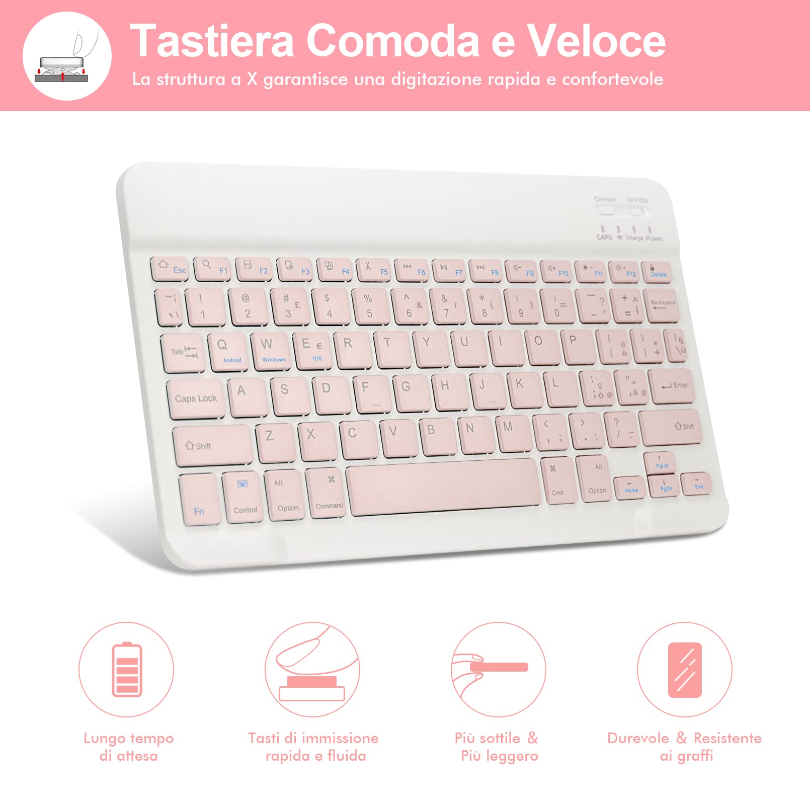 SOPPY Custodia per Tastiera Samsung Galaxy Tab A8, Italiano QWERTY, Custodia con Tastiera Rimovibile per Samsung Galaxy Tab A8 10,5" 2022/2021 (SM-X200/X205/X207), Rosa