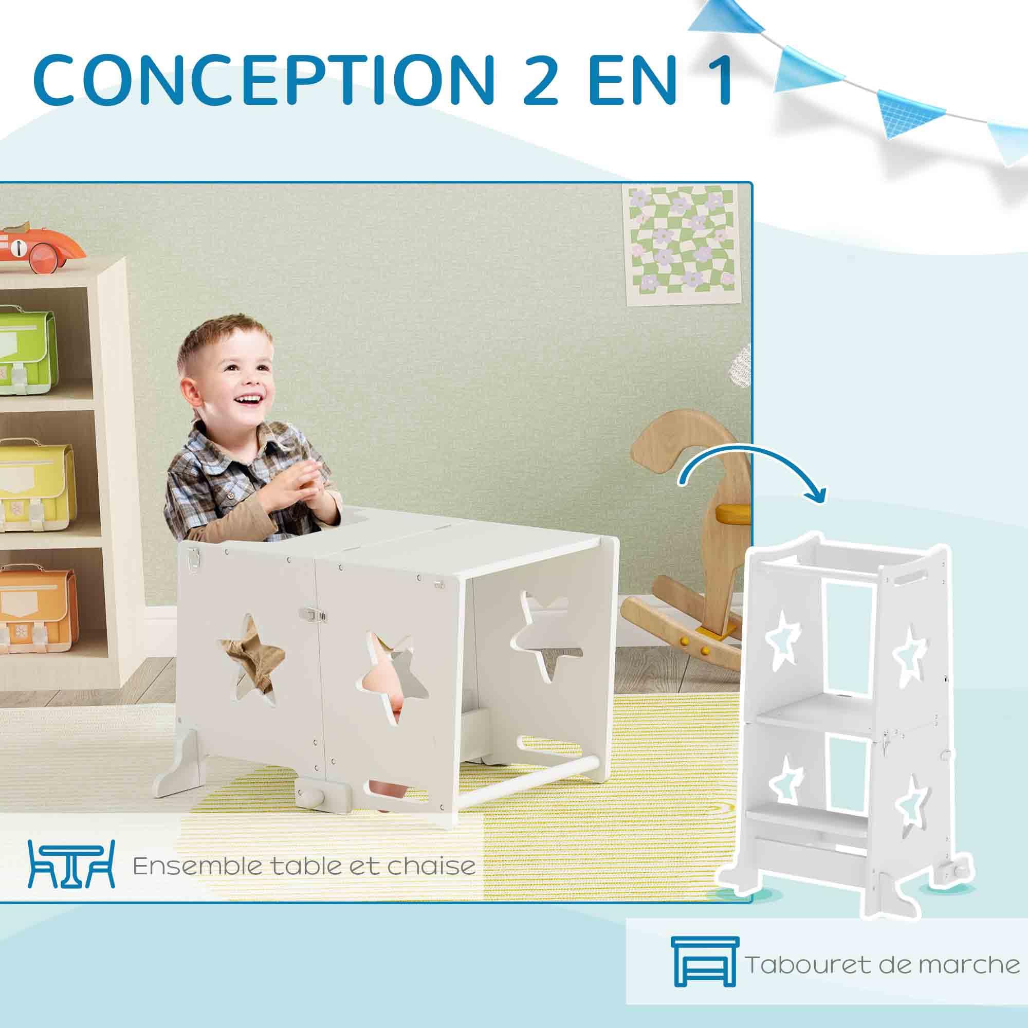 AIYAPLAY Tour d'observation Enfant Tour d'apprentissage Enfant Structure trapézoïdale Design 2 en 1 pour Enfant 3-6 Ans Blanc