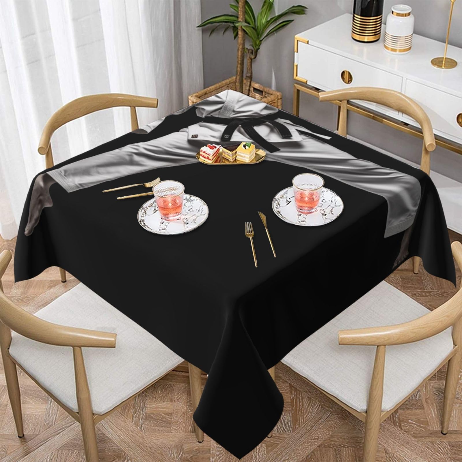 WPKJU Taekwondo Martial Arts Printed Square Tablecloth 54x54 inch Water Resistant Table Cover Washable Rectangle Table Cloth for Dining Tables