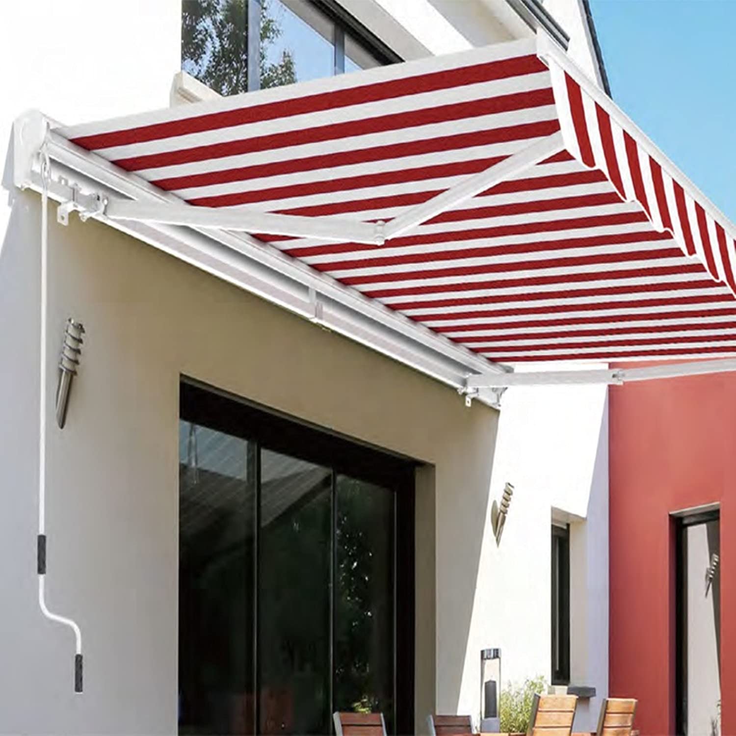 Manuell einziehbare Markise mit Kurbel, Klapparm, Anti-UV & wasserdicht, Baldachin Pavillon für Innenhof, Balkon, Restaurant, Café