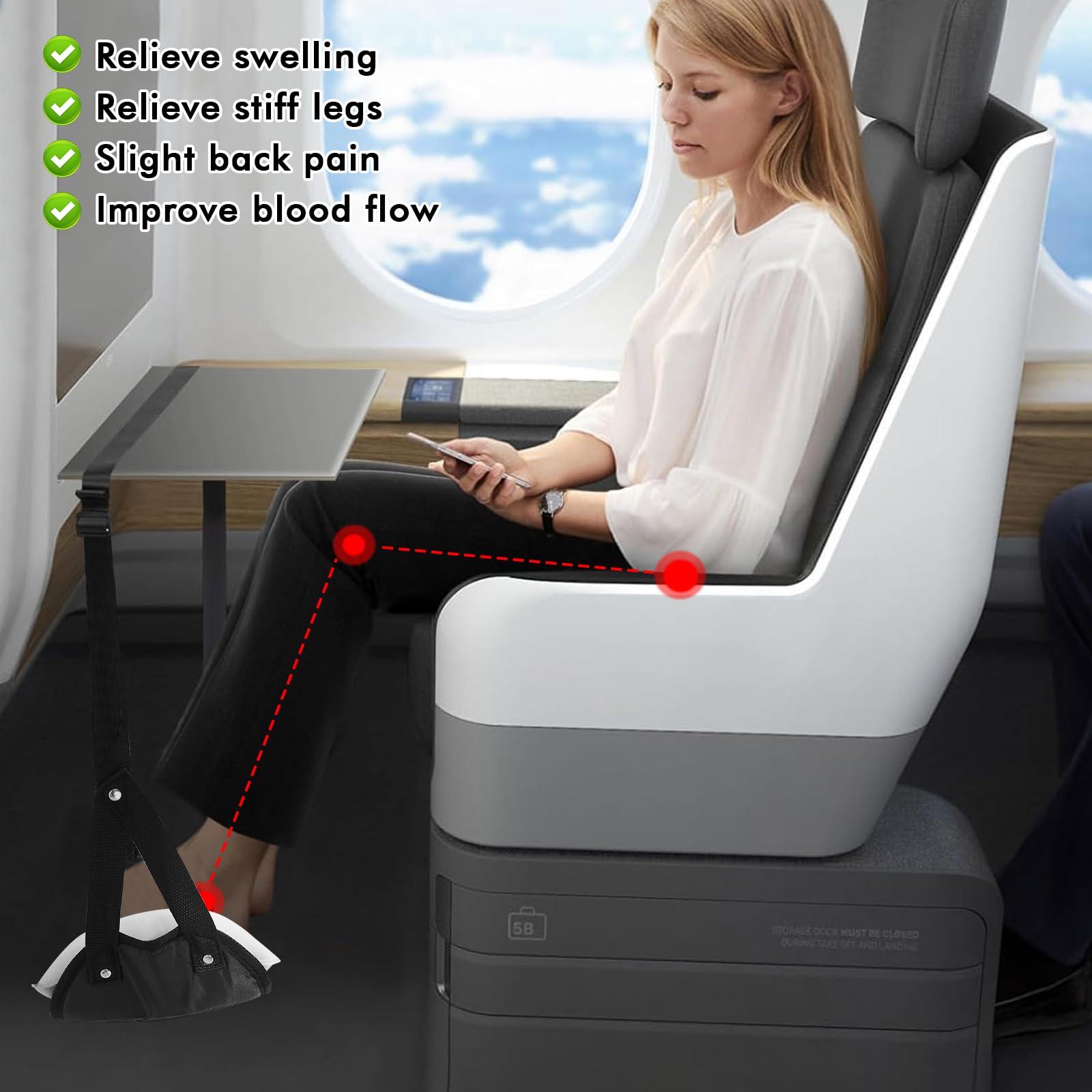 Poggiapiedi Aeroplano, Poggiapiedi per aeroplano, amaca per piedi con cuscino gonfiabile, amaca da viaggio portatile, relax e comfort per voli lunghi