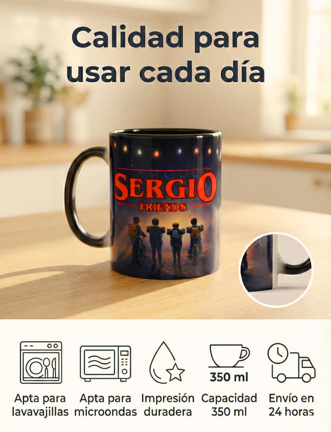 Taza personalizada con nombre y dedicatoria diseños inspirados en series y películas estilo retro ciencia ficción y cultura regalo original amigos dia del padre para cumpleaños y fans (BLACK EDITION) — view 6