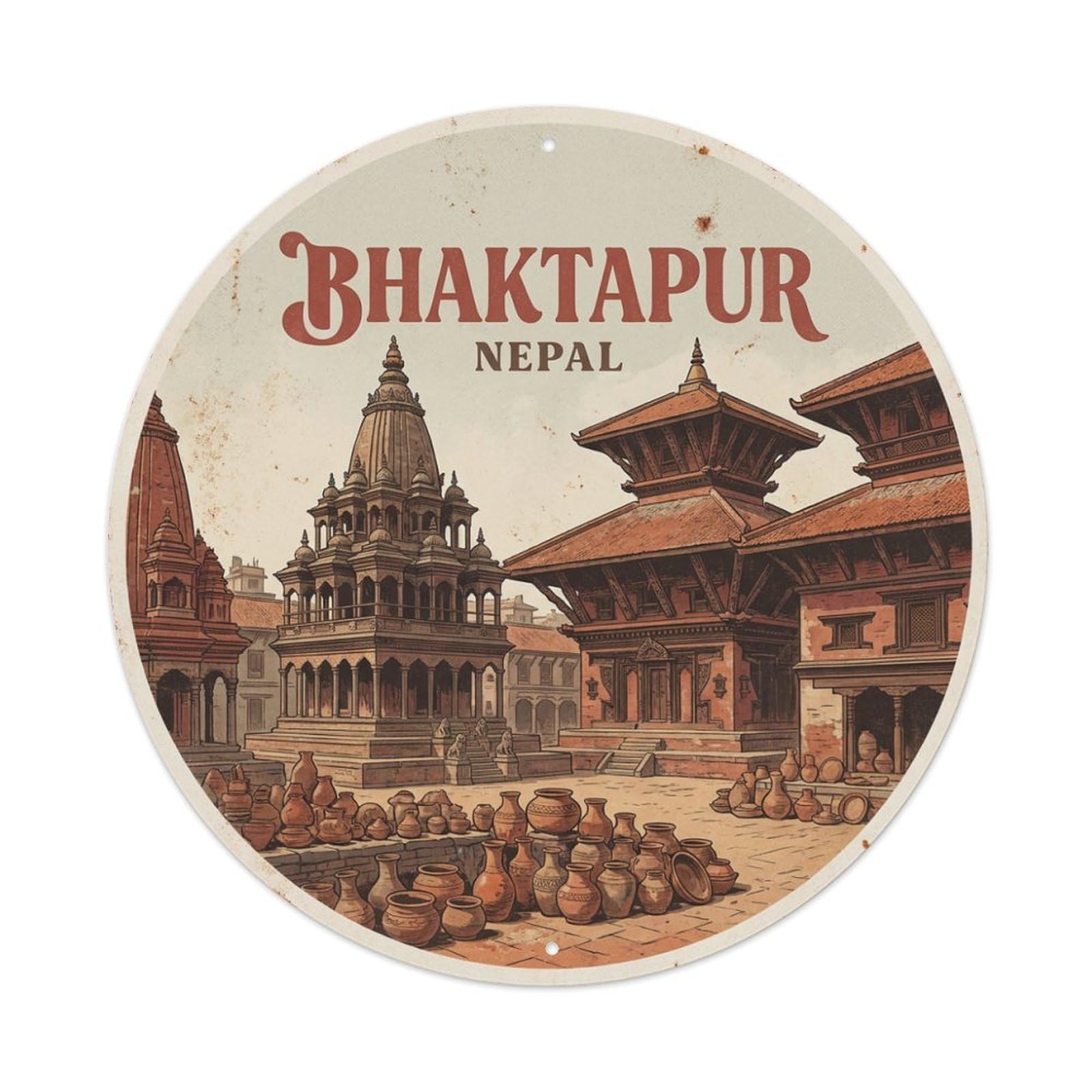 Este 8X8inch Style Retro Travel Nepal Bhaktapur Metal Tin Sign
