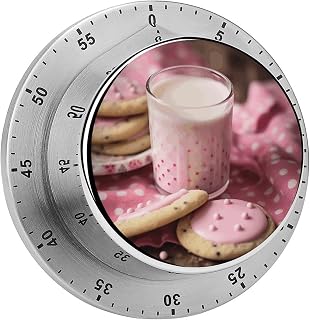 Hot Milk and Biscuits Mechanical Kitchen Timer for Cooking 60 Min with Magnetic Backing Loud Alarm,Stainless Steel Wind Up Countdown Timer Cute Egg Timers for Cooking Studying Gaming Classroom Office