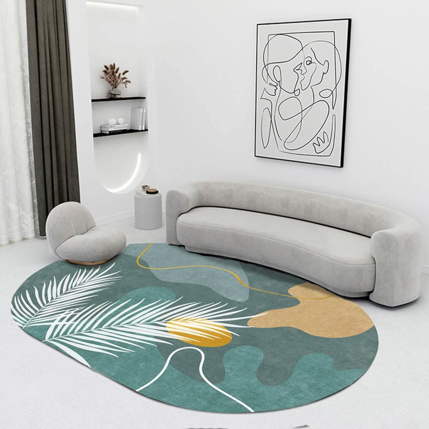 Alfombras sala de estar pelo corto modernas alfombra oval dormitorio decoracion hojas 80x140