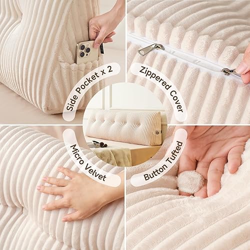 Miniatura 5 de Z-hom Almohada de cabecera completa, almohada de lectura de cuña triangular para cama o sofá, cojín ergonómico para respaldo para sentarse, leer o