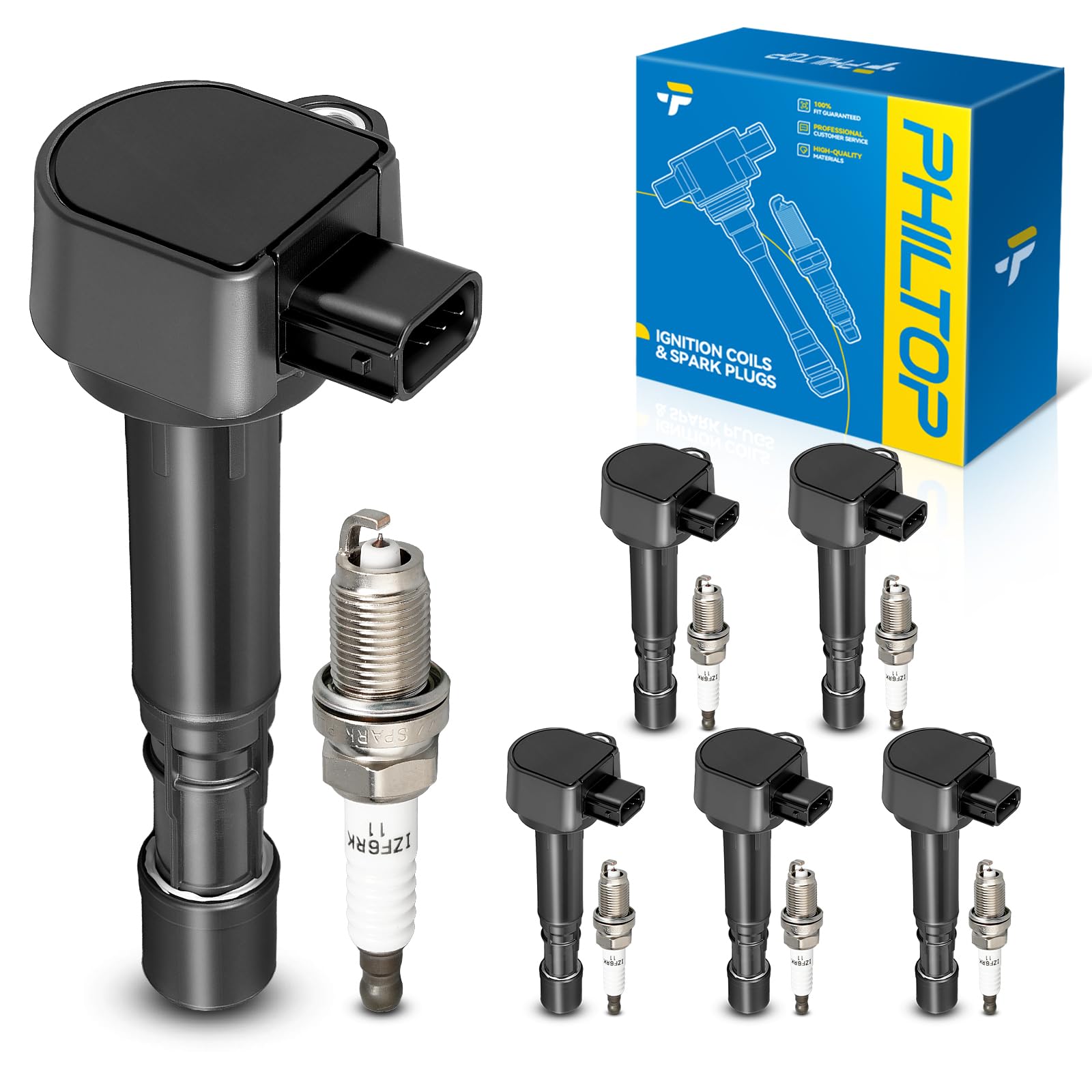 PHILTOP UF400 Ignition Coil Pack and Spark Plug Kit Fit for Honda Pilot