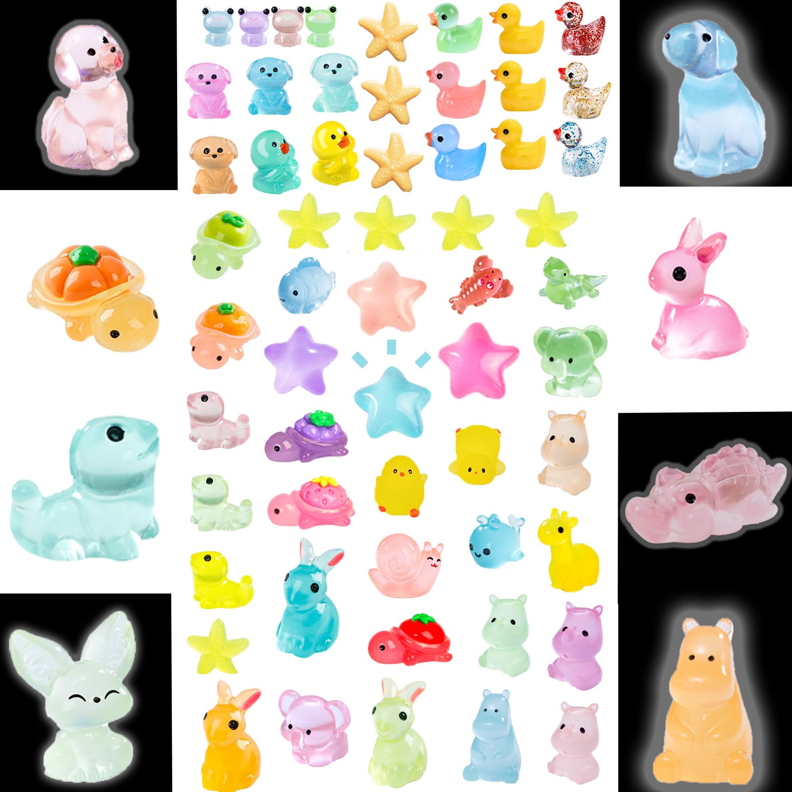 Blynmyr 103pcs Resin Animals Mixed, 34 Styles Tiny Luminous Glass Animals