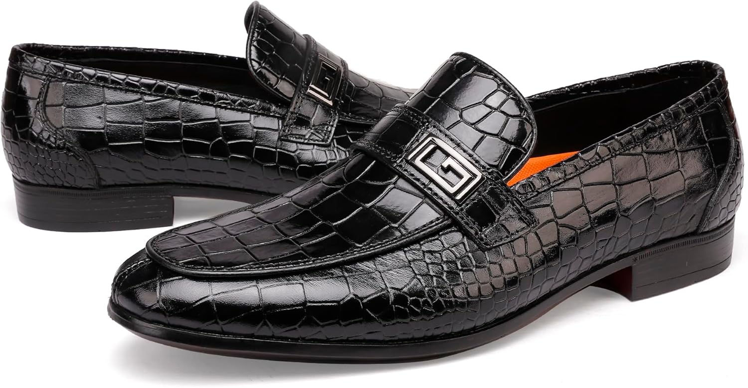 Formal Leather Men's Dress Loafer Classic Crocodile Printed Slip-on Penny Loafers Business Premium Shoes for Men