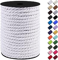 LEREATI Cotton Macrame Cord 8mm x 131ft Thick 3-Strand Twisted Rope - Natural White for Wall Hangings, Plant Hangers & DIY Crafts