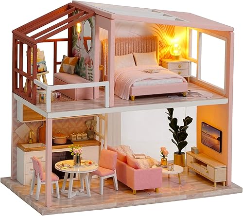 Flever Kit de casa de muñecas de madera, escala 132 en miniatura con muebles, cubierta a prueba de polvo, regalo creativo de manualidades con los