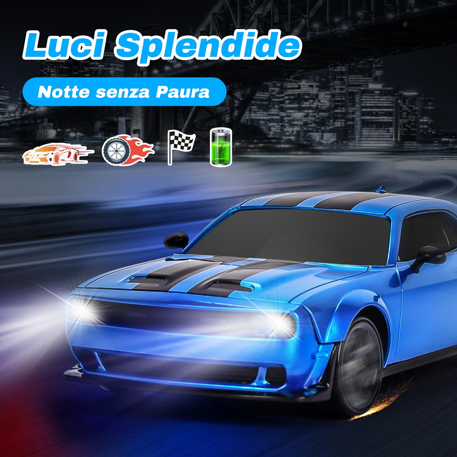 BuzzoXerex RC Drift Car, Mini Macchina Telecomandata Drift, 1/24 4WD Auto Telecomandata con Luce LED, 18km/h, Auto Giocattolo per Adulti e Bambini di Età Superiore agli 6 Anni (B)