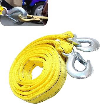Car Tow Strap with Hooks, 13Ft Nylon Thick Emergency Recovery Strong Towing Rope, Heavy Duty Reflective Tow Strap Rope with Forged D-Ring Hooks, Universal for Cars, Boat, Trucks, SUVs Yellow