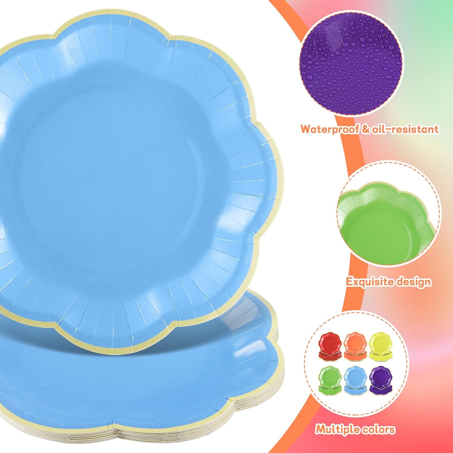 60 Pcs Colorful Paper Plates, 7 In Disposable Dessert Plates with Gold Edge image 3
