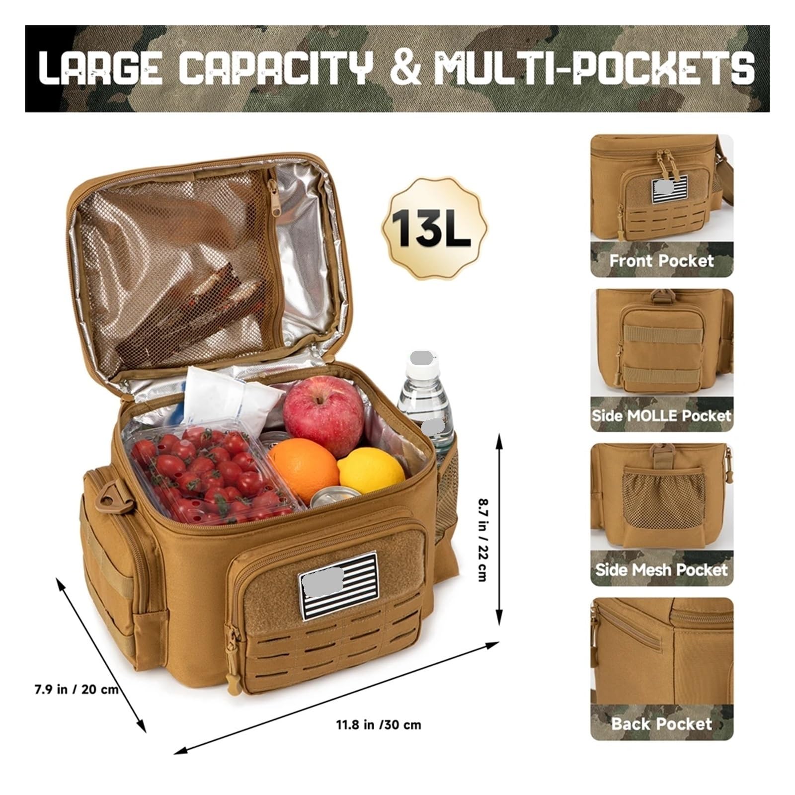 Bolsa térmica aislante, Almuerzo Camping Picnic Bolsa de entrega de alimentos aislada Multicolor(Black)