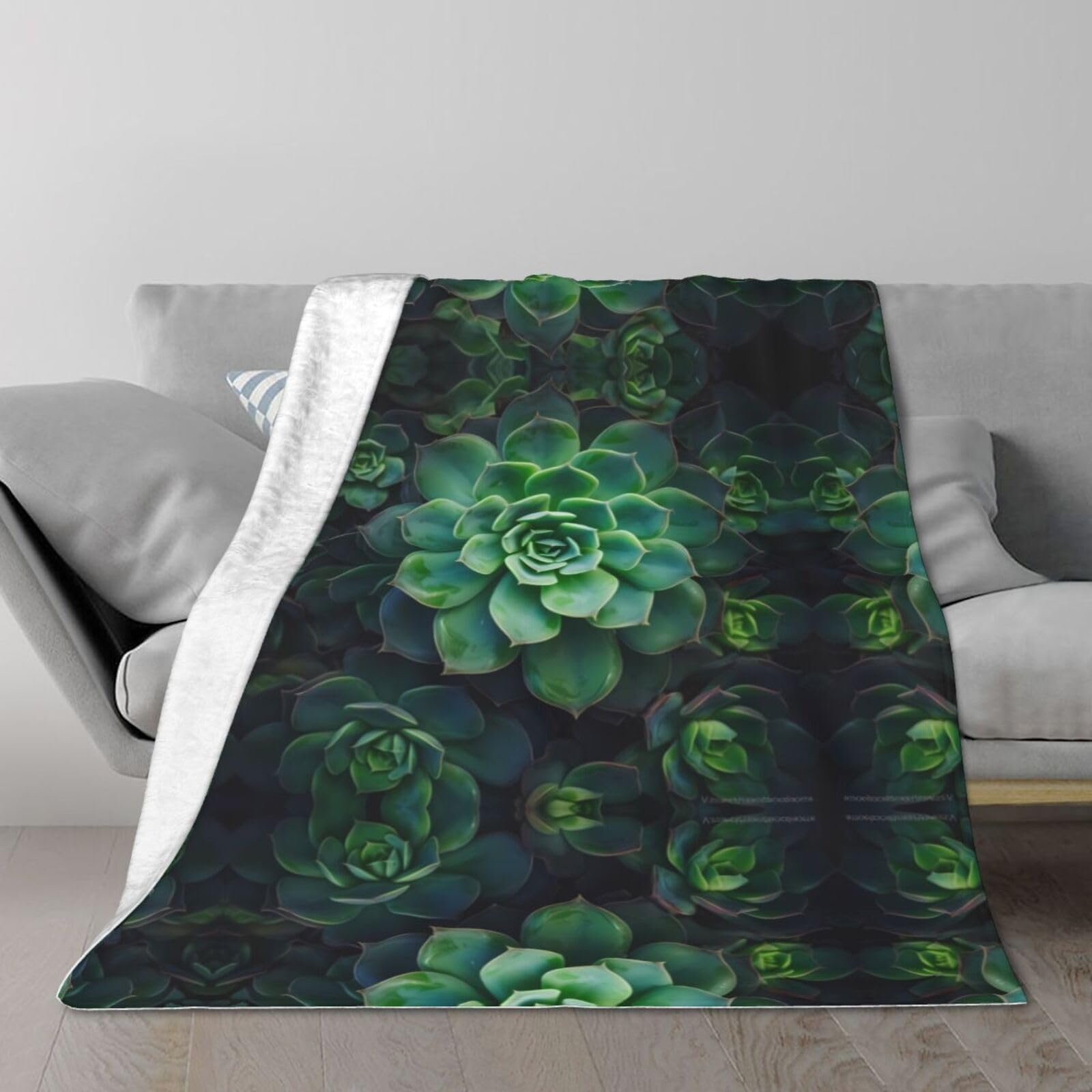 Couverture peluche imprimé succulent vert pour canapé et voyage