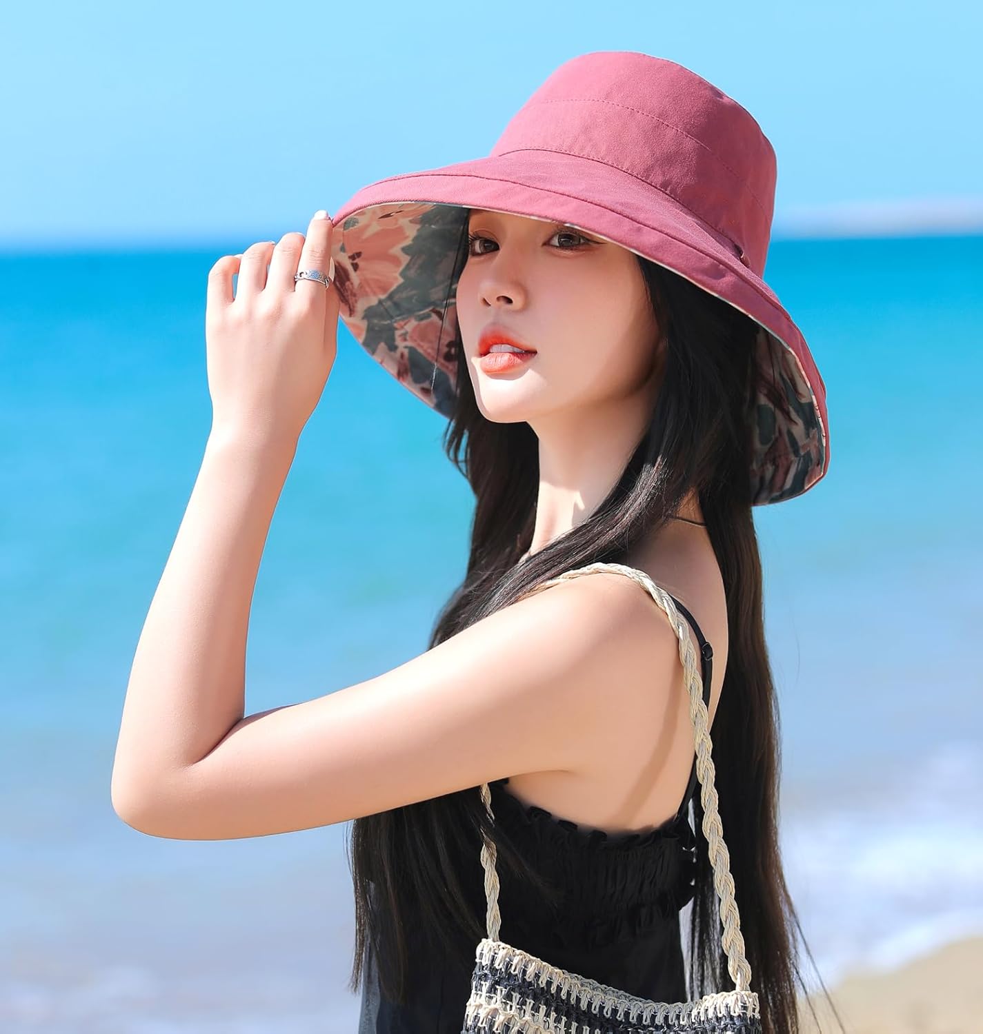 Wide Brim Women Sun Hat Summer Beach Bucket Fishing Hats Metal Wired Edge Packable UV Protection for Hiking Garden Travel - Image 7