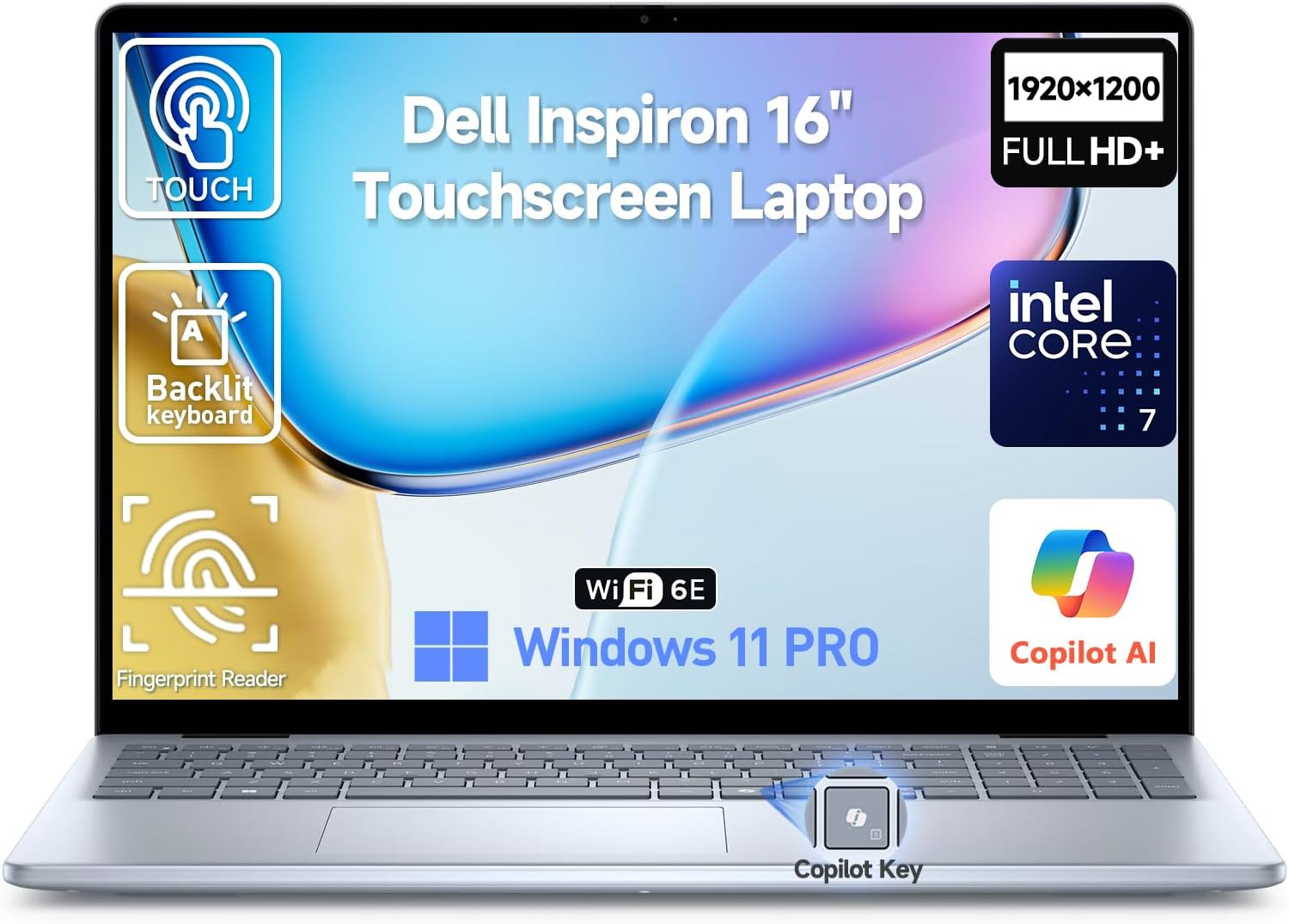 2026 Dell Inspiron 16 Touchscreen Laptop Computer, 16" FHD+ Touch Screen Business Laptop, Intel 10-Core 7 (Faster than i7-1355U), 32GB DDR5 1TB SSD, Windows 11 Pro, Backlit Keyboard, Wi-Fi 6E