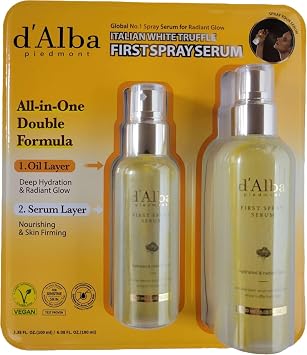 DAllba Piedmont Italian White Truffle First Spray Serum double formula, Light-weight Face Moisturizer, Glow Serum for Radiant Skin, Non Comedogenic, Korean Skin Care, 2-pack, 3.38 + 6.08 fl oz.