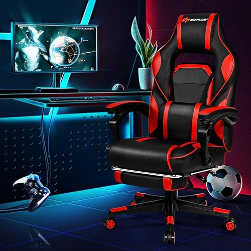 Miniatura 8 de Goplus Silla de masaje para juegos, respaldo reclinable, ajuste de altura del asiento, silla de oficina para computadora de carreras con reposapiés,