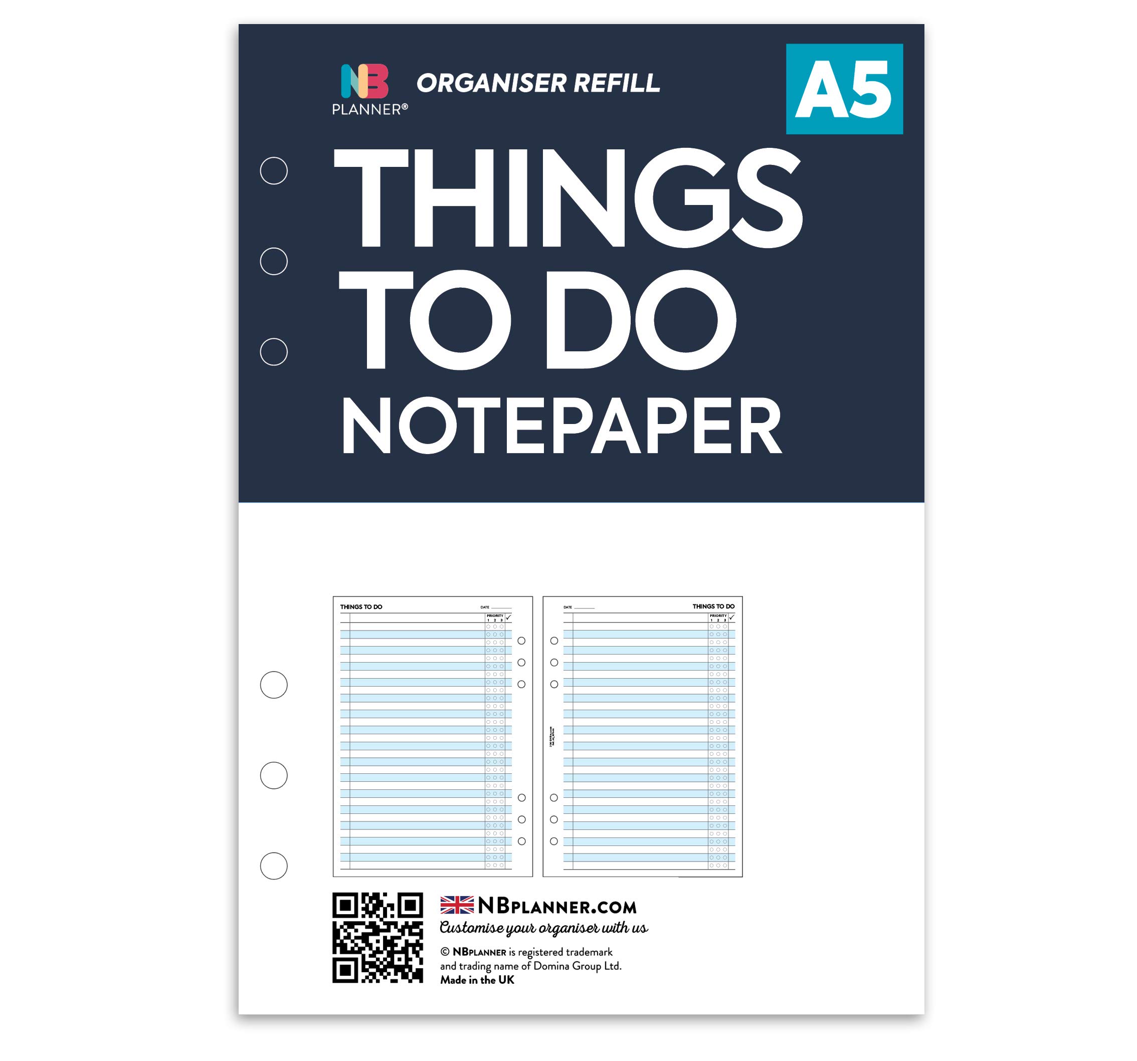 NBplanner A5 Things to do notepaper Organiser Refill Insert Filofax A5 Compatible — image 1
