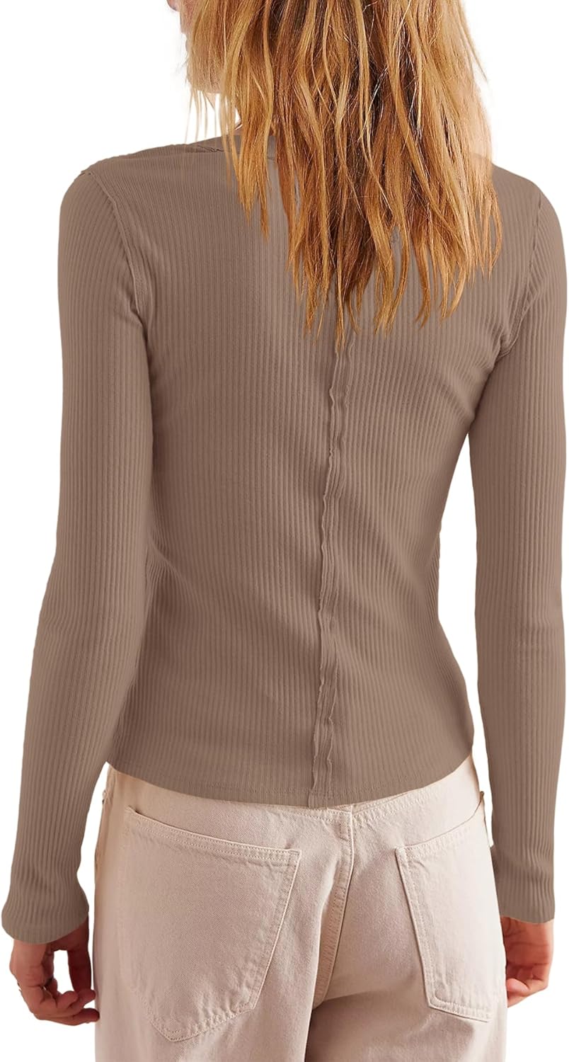 LAMISSCHE Womens Ribbed Cardigan Long Sleeve Button Down Shirts Lightweight Stretchy Pullover Tunic Tops - Image 3