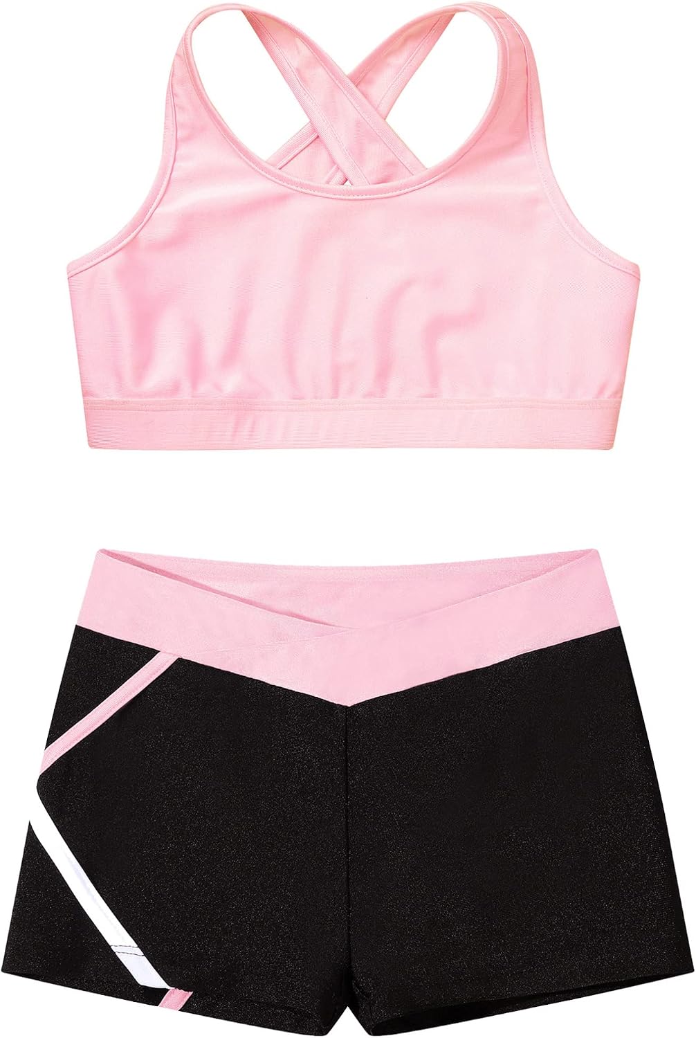 FEESHOW Kids Girls Gymnastics Dance Outfits Sleeveless Crop Tank Top with Dance Shorts Set Dancewear