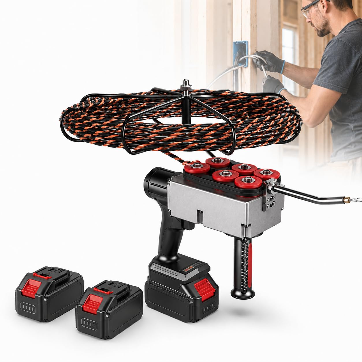Automatic Cable Threading Machine, Electric Cable Threader, 40 Meters/Minute, Suitable For Communication Cables And Wall Work, Equipped With 1 Or 2 Batteries, Battery Capacity 25000mah dualbattery