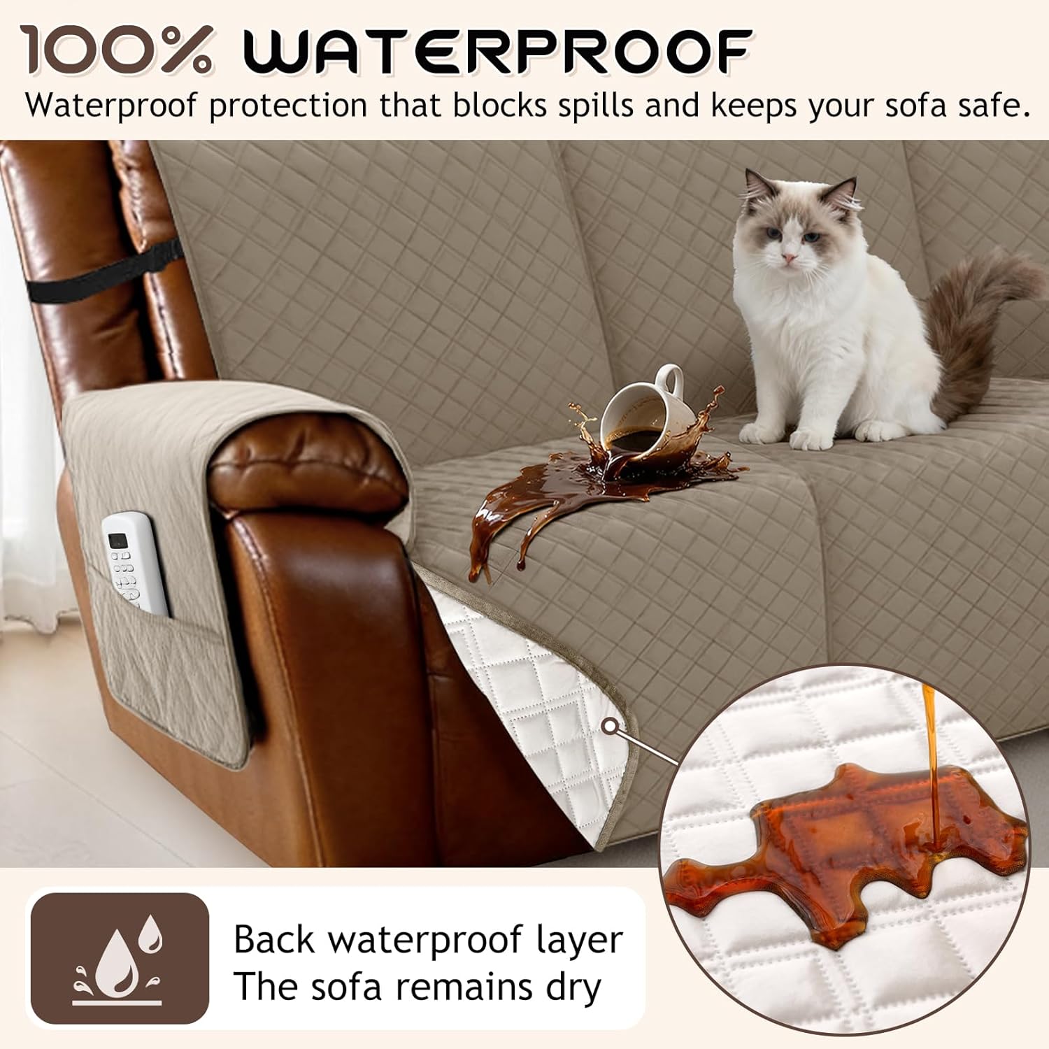 Arfntevss Waterproof Recliner Sectional Couch Covers for Reclining Sectional L Shape Sofa Cover Non Slip Washable Recliner L Shaped Slipcover Sets for Dog Furniture Protector (5 Seater, Camel)