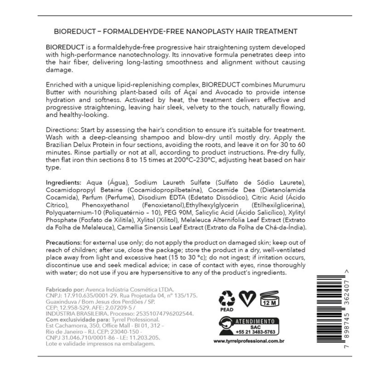 Tyrrel Professional Nanoplastia Brazilian Keratin Hair Treatment 500mL