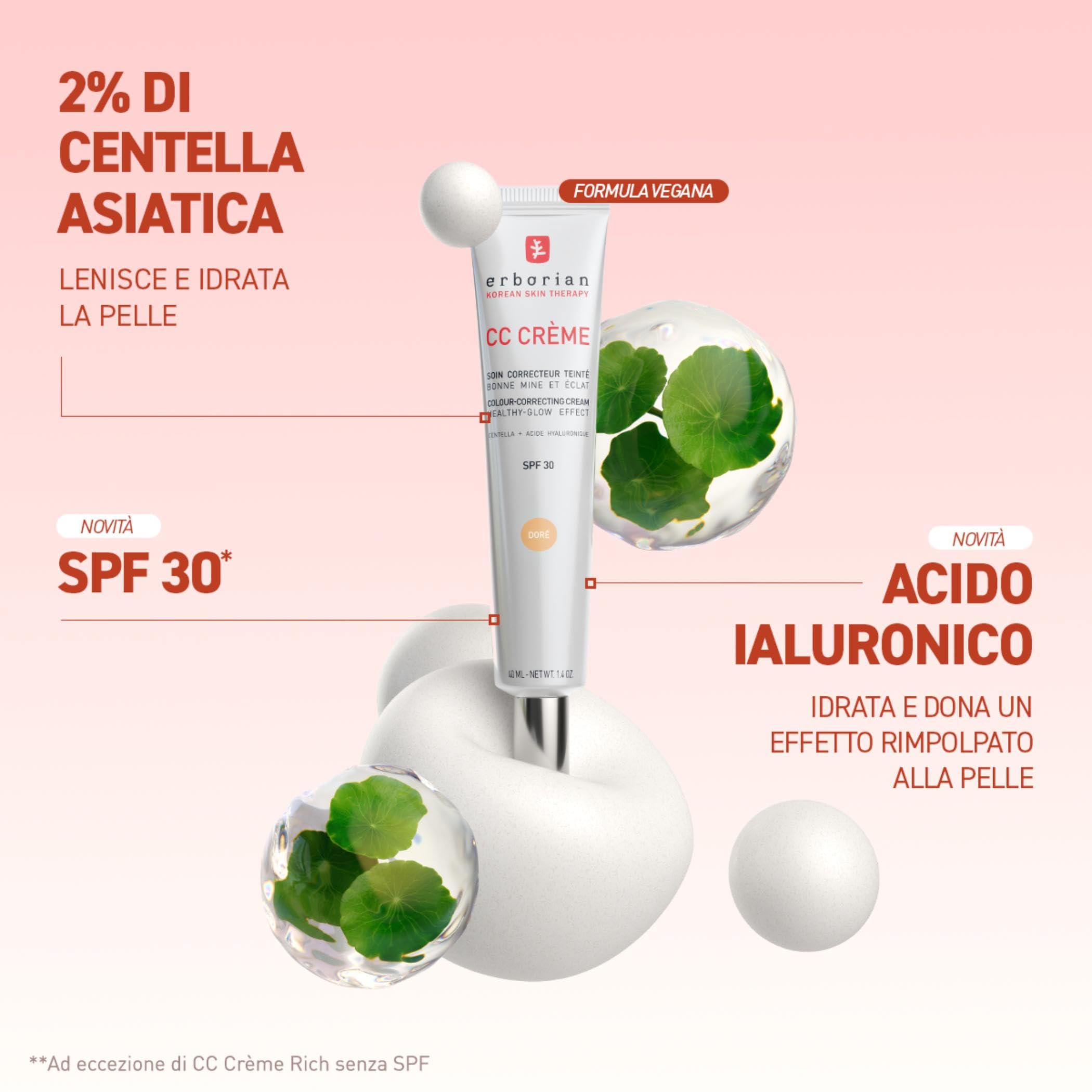 Erborian - CC Crème alla Centella Asiatica - Crema Viso Illuminante ad Alta Definizione e Trucco - Protezione Solare SPF 30 - Cosmetica Coreana