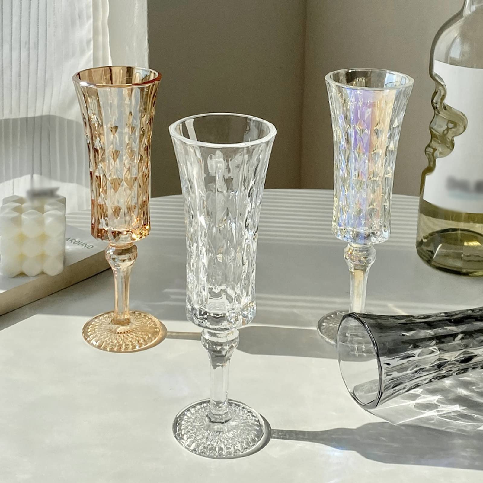 Weingläser 6-Teilige Geprägte Champagnergläser Home Vintage Hoch, Das Sektglas Glas Champagnerflöte Ist/Transparent/115Ml