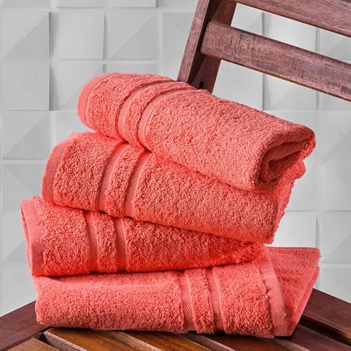 Hammam Linen Coral Orange Hand Towels 4-Pack - 16 X 30 Turkish Cotton Quality Soft And Absorbent Small Towels For Bathroom 600 Gsm #TOP2