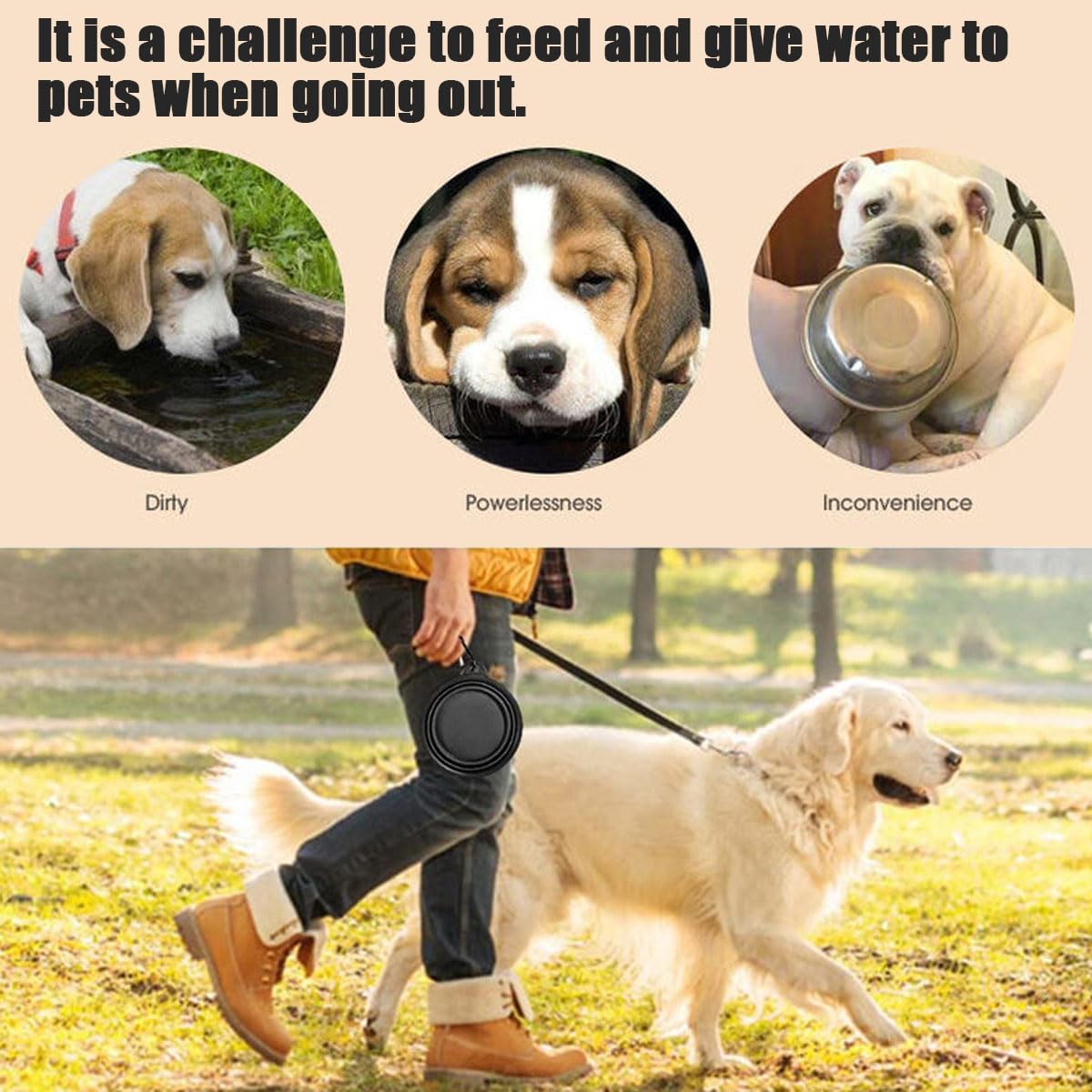 Ciotole pieghevoli per cani, 4 pezzi, 350 ml, in silicone espandibile, diametro 14,5 cm, ciotola portatile da viaggio con moschettone, per cuccioli, gatti, escursioni, campeggio
