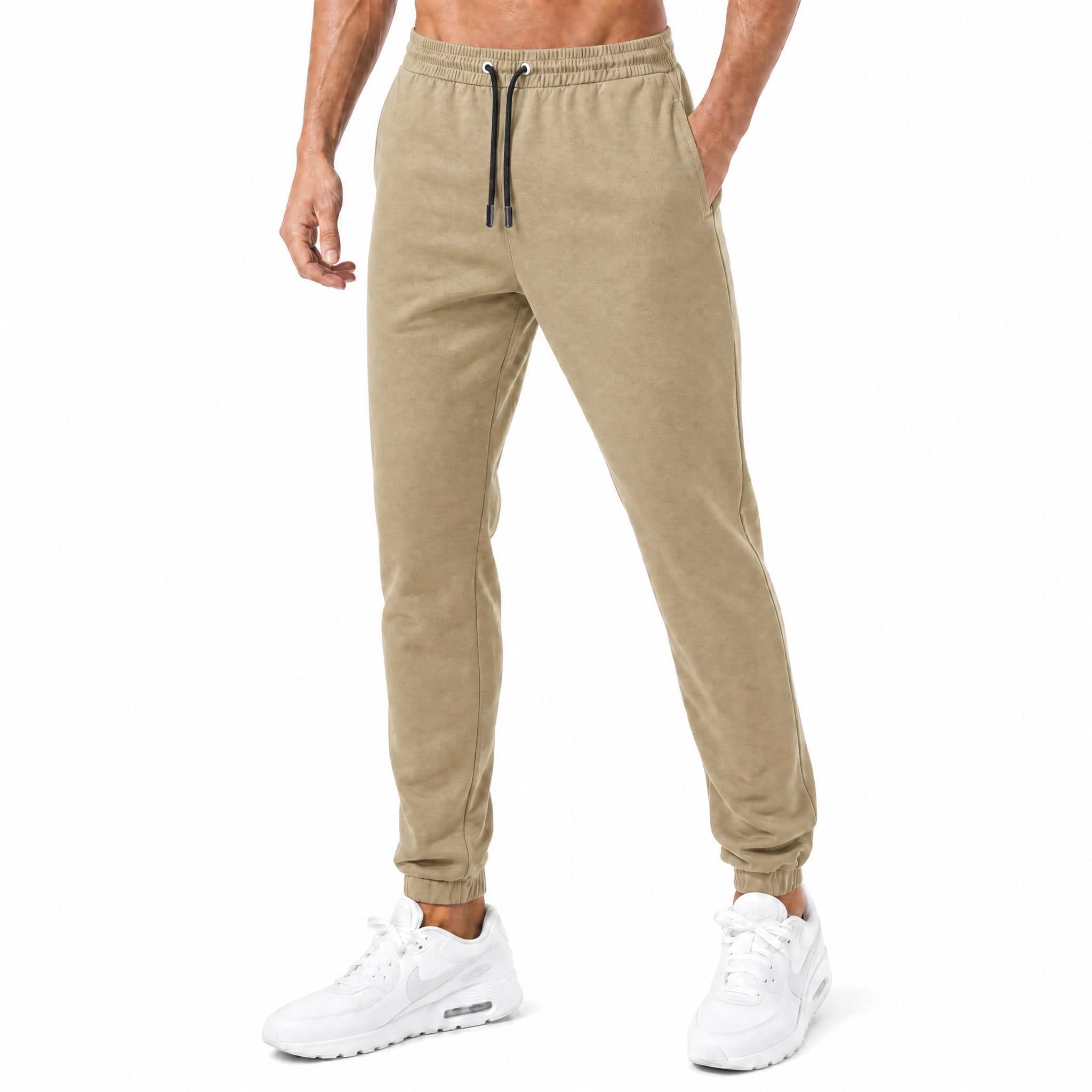 Lepus Men's Beige Summer Joggers, Thin Lightweight Sweatpants, Athletic Fleece Bottoms With Drawstring Waist, Breathable Bottoms For With Extra Back Pocket(1 Pack Of Summer Joggers)
