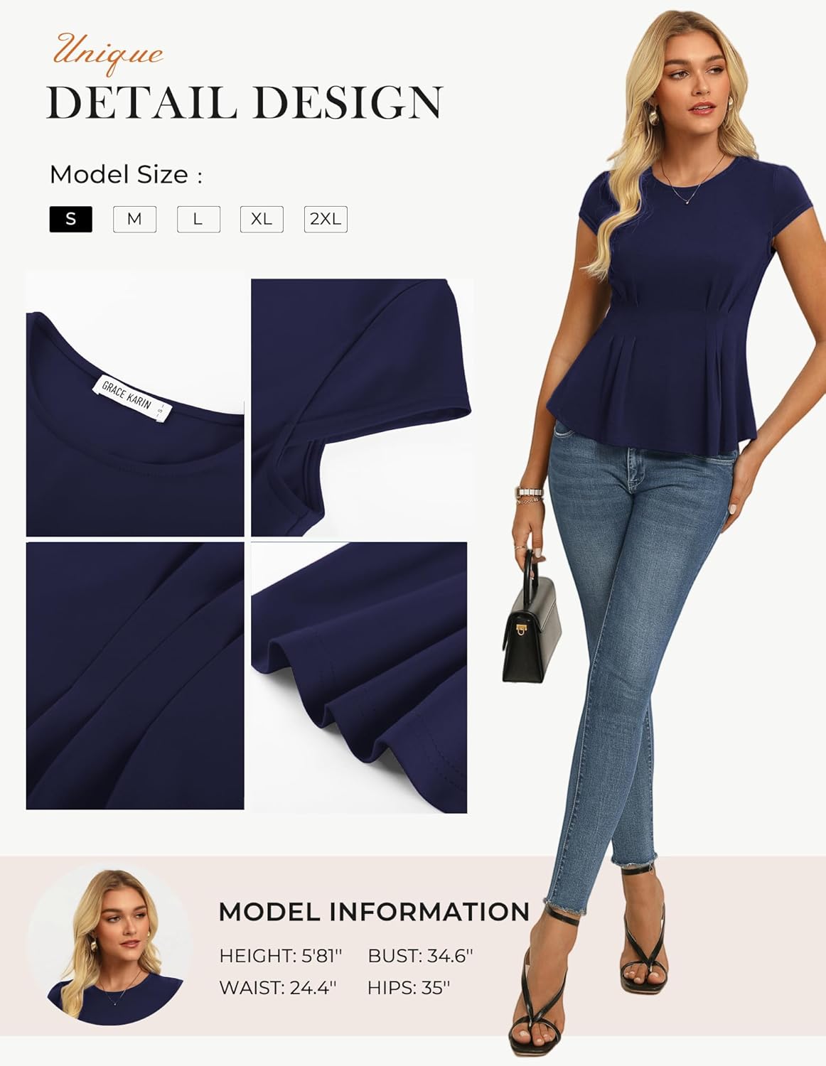 GRACE KARIN Womens Dressy Casual Peplum Tops, 2026 Cap Sleeve Work Blouses, Spring Summer Crew Neck Business Shirts - Image 4