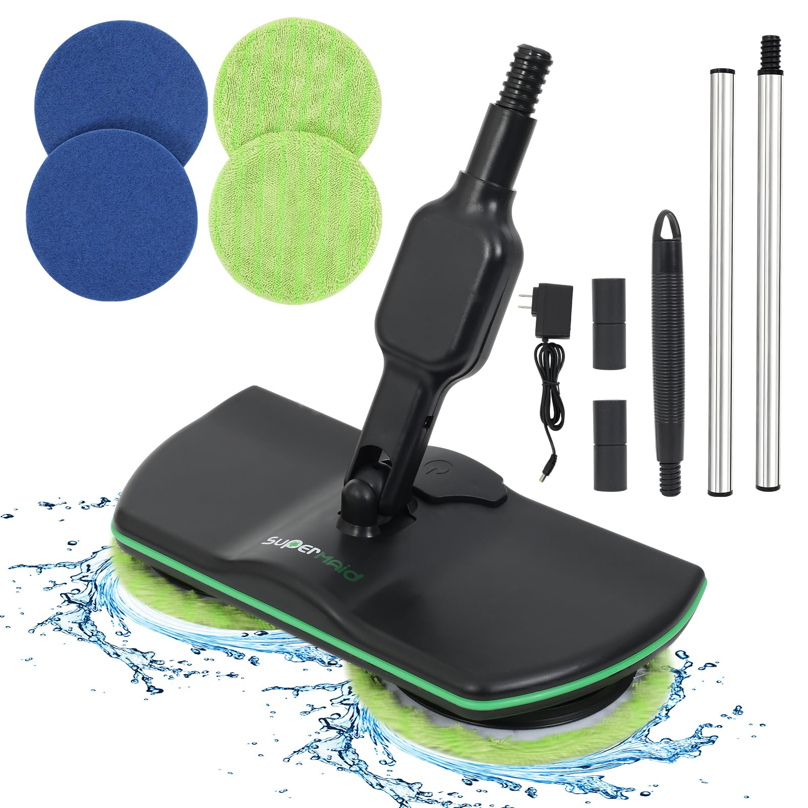 Rechargeable Cordless Electric Mop, Floor Cleaning Electric Mop, 180 ° Switch for End Cleaning, Upgraded Battery Footswitch for Cleaning of Hardware, Tile and Laminate Floors, 4 PCS Mop Pads