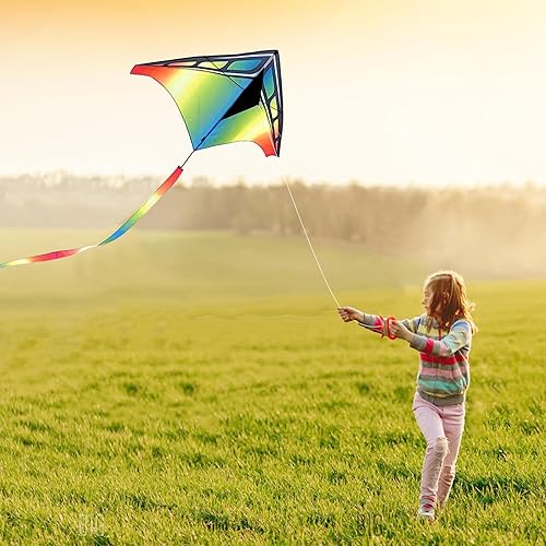 Miniatura 2 de Flying Hoofer Large Rainbow Beach Delta Kites for Adults and Kid Ages 4-8 and 8-12,Easy to Fly Kite for Beginners and Toddlers,Single Line Kite with