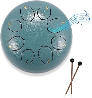 DeeCozy Slit Drums, Steel Tongue Drum, 6 inches 8 Tone D Key, Handpan Drum with Drumsticks, Bag, Finger Cover, Percussion Instrument for Musical Education Concert Mind Healing Yoga Meditation