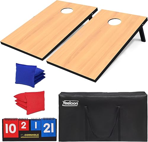 Miniatura 8 de Juego de cornhole, tableros de Cornhole de tamaño reglamentario con 8 bolsas de frijoles y funda de transporte, 3 x 24 x 2 pulgadas, tablero de