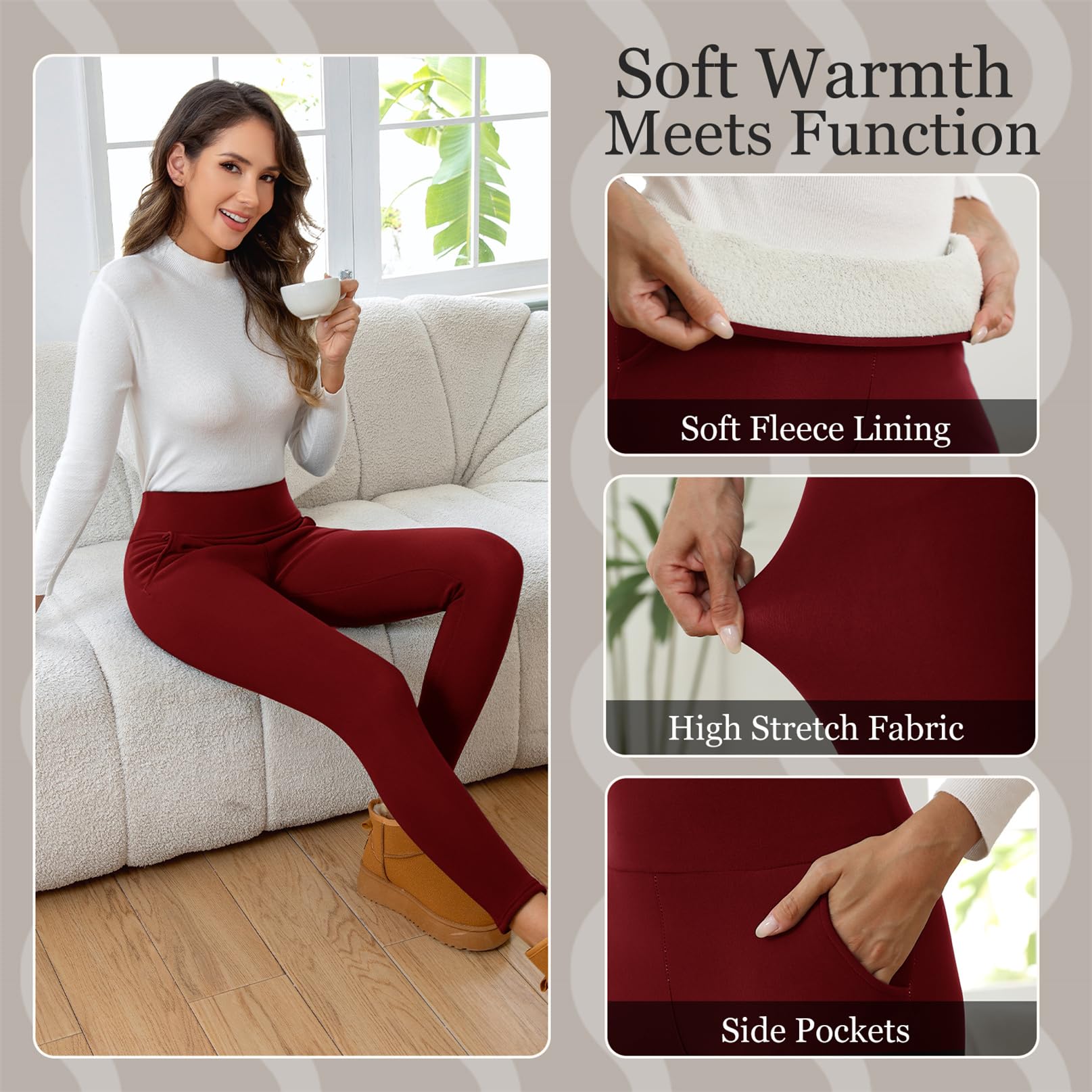 EDOTON Leggings da Donna a Vita Alta Caldi Pantaloni Invernali con Tasche Fodera in Pile per Sport e Yoga